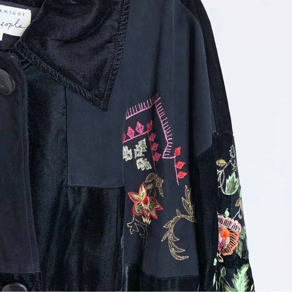 Free People Nigel Preston Nora Patchwork Duster (Sz S) Suede Velvet Floral Black